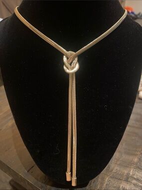 Kenneth Cole Silver Tone Snake Chain Lariat Knot Y-Necklace Adjustable 21 inches